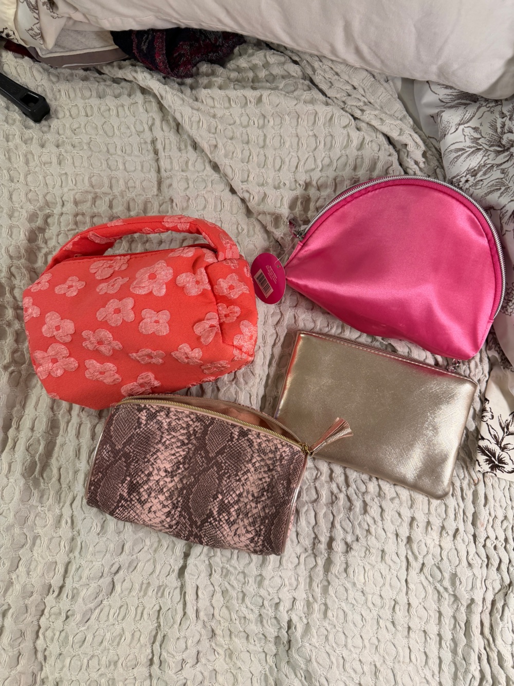 Pink Makeup Bag Bundle Satin Snakeskin Floral Metallic Y2K Cosmetic Pouches